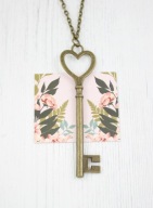 wisiorek duży KLUCZ serce vintage retro piękny NB80