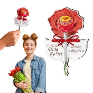 PREZENT NA DZIEŃ KOBIET DEKORACJA LIZAK DREWNIANA RÓŻA SZKOŁA DZIEWCZYNEK
