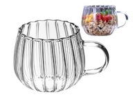 SZKLANKA FILIŻANKA Z UCHEM RYFLOWANA 350ml 1 SZT DO KAWY HERBATY LATTE