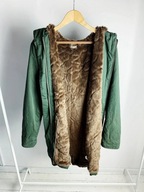 Designerska zielona kurtka parka ze sztucznym futrem byTiMo, premium, S/M