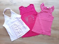 NEXT 3 bluzki KOSZULKI róż falbanki cekiny 134-140