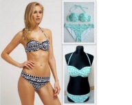 Bikini Lascana 38B M 75B push up strój kąpielowy kostium miętowy printy