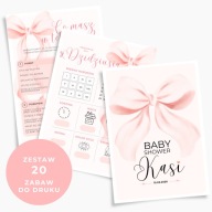 Gry i zabawy na BABY SHOWER + CERTYFIKAT - zestaw PDF do druku PINK BOW