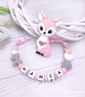 Imienny uchwyt na smoczek i gryzak silikonowy – pamiątka dla dziecka, wzory