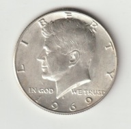 USA 1/2 dolara 1969 D Kennedy srebro ladny stan