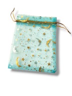 Woreczek prezentowy, organza błękitna złota gwiazdy 9x12 cm 1szt
