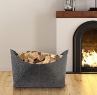 Filcowy Kosz na Drewno Opałowe 60L | 53x30x40 | Szary Pojemnik z Uchwytami