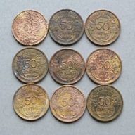 FRANCJA 50 CENTYMÓW 1932-1939 ZESTAW 9 SZT.