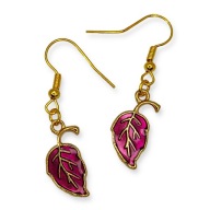 Kolczyki LISTKI Liście Złoto Fioletowe Żywiczne PREZENT Złote Stalowe