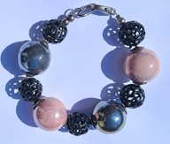 Bransoletka korale ceramika/metal hand made 16 -20 cm obwód dłoni , BDB