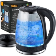 CZAJNIK ELEKTRYCZNY 2L BEZPRZEWODOWY POJEMNY SZKLANY PRZEZROCZYSTY 2000W