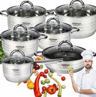 Zestaw garnków Hoffner połysk stal nierdzewna 12 el.