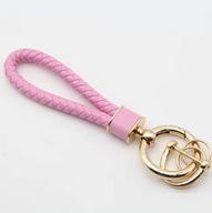 Modny różowy pleciony brelok / smycz do kluczy, torby ze złotymi elementami