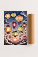 Plakat bez ramy 50x70 cm Latające lampiony unoszące się w niebo