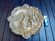 STARY MOSIĘŻNY TALERZ RELIEF PŁASKORZEŹBA OBRAZ SCENA SZLACHECKA - MOSIĄDZ