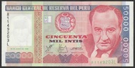 Peru 50000 intis 1988 - Victor de la Torre - stan bankowy UNC