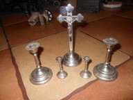 STARY KRZYŻ KRUCYFIKS I 4 ŚWIECZNIKI