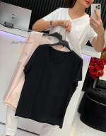 T-Shirt Dekolt V Oversize Italy Czerń