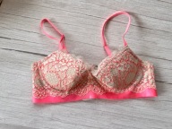 75A H&M biustonosz koronka usztywniane miseczki kolor neonowy różowy