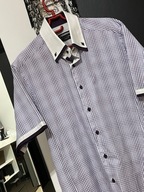 V Koszula Bellino biała odcienie fioletu oryginalna krata i krój rozmiar L