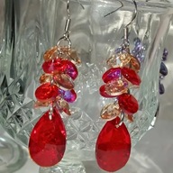 KOLCZYKI DŁUGIE WISZĄCE DIAMENTY vintage kropla frendzle diamentem czerwone