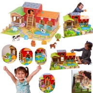DREWNIANA DUZA FARMA ZE ZWIERZETAMI DO ZABAWY DLA DZIECI ZABAWKA DOMEK