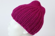 Wełniana czapka Eskimo-rękodzieło, S, magenta, ciepła, gruba