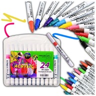 24szt ZESTAW PISAKI AKRYLOWE DO MALOWANIA KAMIENI UBRAŃ MAZAKI FLAMASTRY