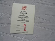 KARTA WSTĘPU NA INAUGURACJĘ ROKU AKADEMICKIEGO 1974/1975
