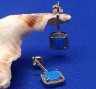 SREBRNE KOLCZYKI Z NIEBIESKIM OPALEM PRÓBA 925