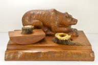 STARY RZEŹBIONY KAŁAMARZ MYŚLIWSKI Z NIEDŹWIEDZIEM ZOBACZ!