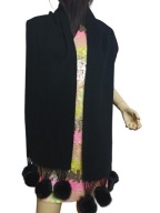 SZAL ciepły wełniany pompony z naturalnego futra