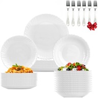 SERWIS OBIADOWY DLA 12 OSÓB KOMPLET TALERZY OBIADOWYCH 36 el BIAŁE SZKŁO
