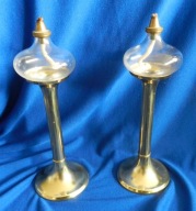 Świecznik lampka oliwna 2 szt G. V. HARNISCH EFTE Kjobenhavn szkło mosiądz