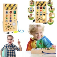 TABLICA MANIPULACYJNA EDUKACYJNA DREWNIANA DLA DZIECI ANTYSTRESOWA DUZA