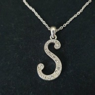 Naszyjnik srebrny kolor regulowany literka S cyrkonie 38–46 cm elegancki