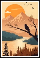 A2 OBRAZ PLAKAT PTAK PTAKI PLAKAT PTAK NA GAŁĘZI NA TLE ZACHODZĄCEGO SŁOŃCA