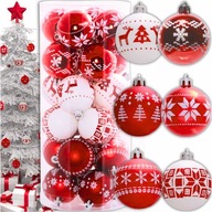 BOMBKI OZDOBY CHOINKOWE BOMBKI NA CHOINKE CZERWONE BIAŁE 30 szt ZDOBIONE