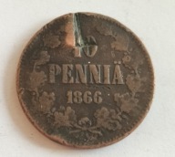 moneta Finlandia pod okupacją 10 pennia 1866 car Aleksander II (4)