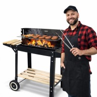 GRILL WĘGLOWY OGRODOWY NA KÓŁKACH Z PÓŁKAMI NA DZIAŁKE KONTRAST 48 X 26CM