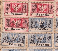 Poznań, Gniezno, znaczki, opłata za ubezpieczenie, cała karta