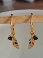 Kolczyki piórka charms,koła s925 pozłacane