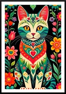 A2 KOLOROWY OBRAZ PLAKAT Z KOTEM, KOT W KOLOROWY ORNAMENT NA TLE ROŚLIN