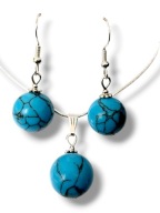 T27 Komplet kamienie Turkus niebieski - Kolczyki + zawieszka 14 mm