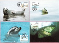 Guernsey 1990 MC FDC 4szt. WWF fauna morska, rekin, delfin, foka, morświn