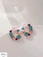 Kol0035 Kolczyki złocone wianuszek niebieski