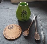 Kubek do Yerba Mate + 2 słomki + czyścik + podstawka korkowa