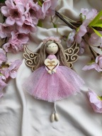 Anioł Stróż różowy Makrama Aniołek na szczęście lalka na prezent