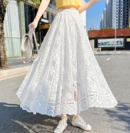 SPÓDNICA MAXI KORONKOWA BOHO BIAŁA HAFTOWANA