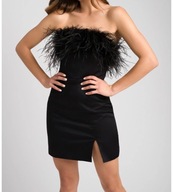 Sukienka koktajlowa czarna pióra strusie boa krótka mini wieczorowa